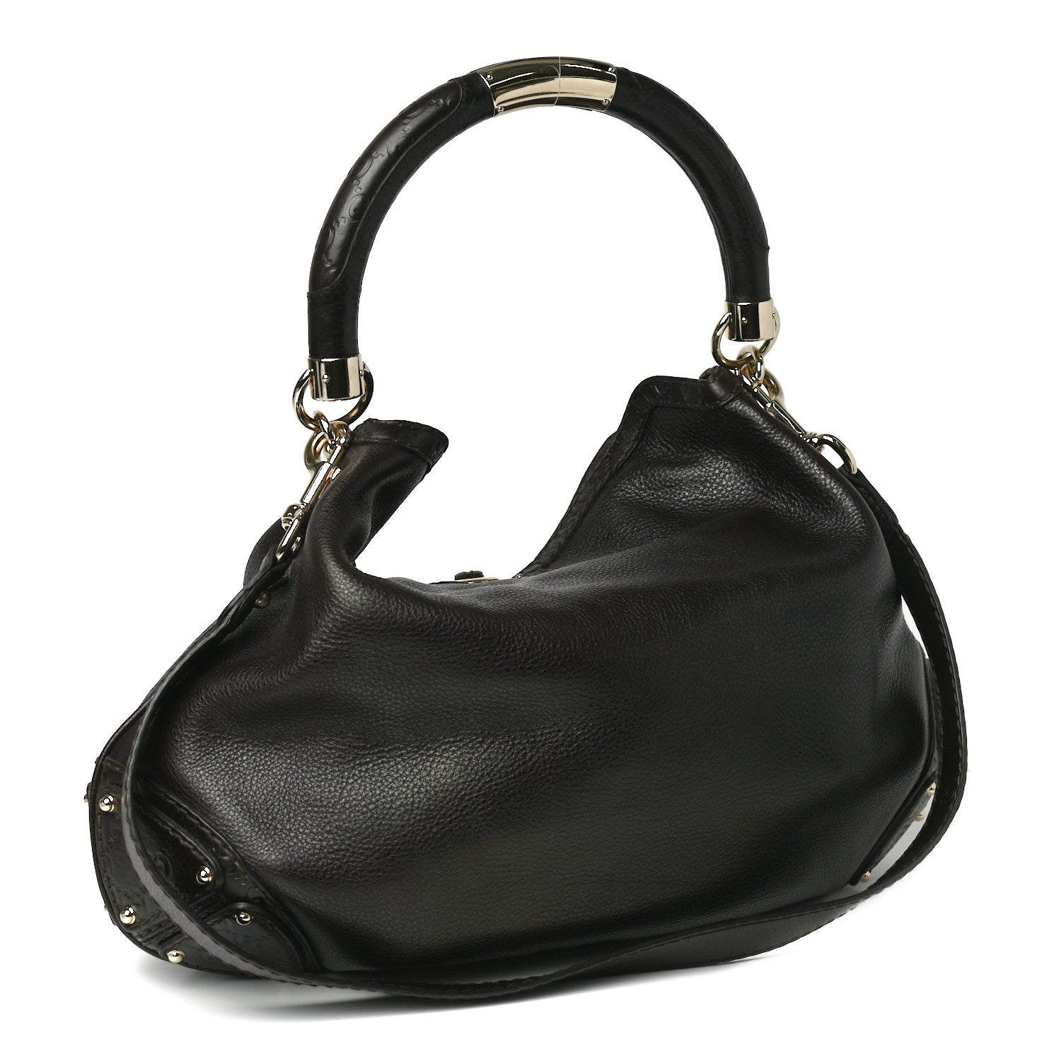 Gucci Calfskin Large Indy Top Handle Hobo Dark Brown 3 of 9