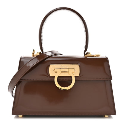Salvatore Ferragamo Brushed Off Calfskin Mini Iconic Top Handle Bag  Cocoa Brown 1 of 10