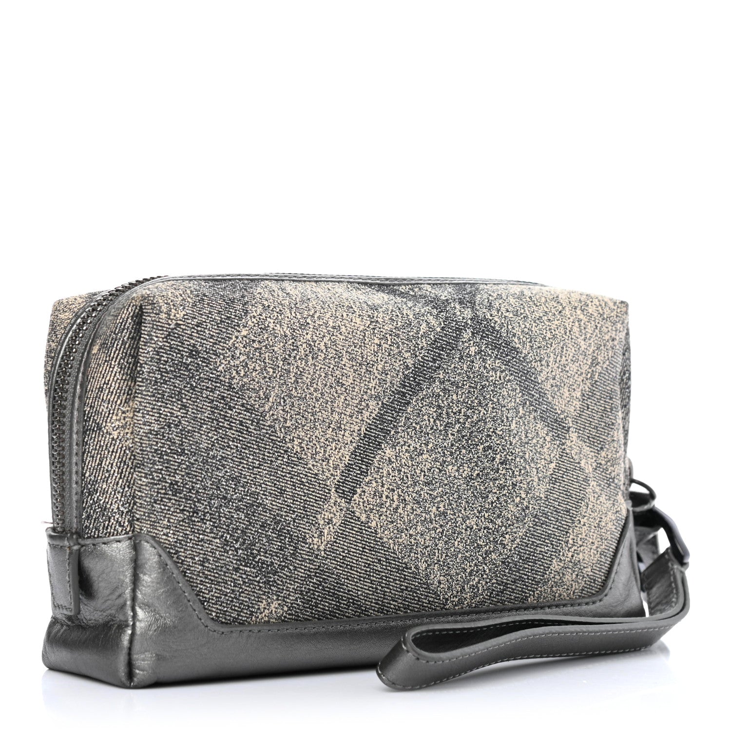 Burberry Metallic Calfskin Nova Check Cosmetic Pouch Silver 2 of 6