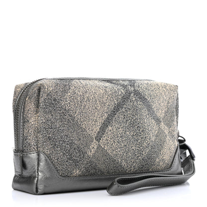 Burberry Metallic Calfskin Nova Check Cosmetic Pouch Silver 2 of 6