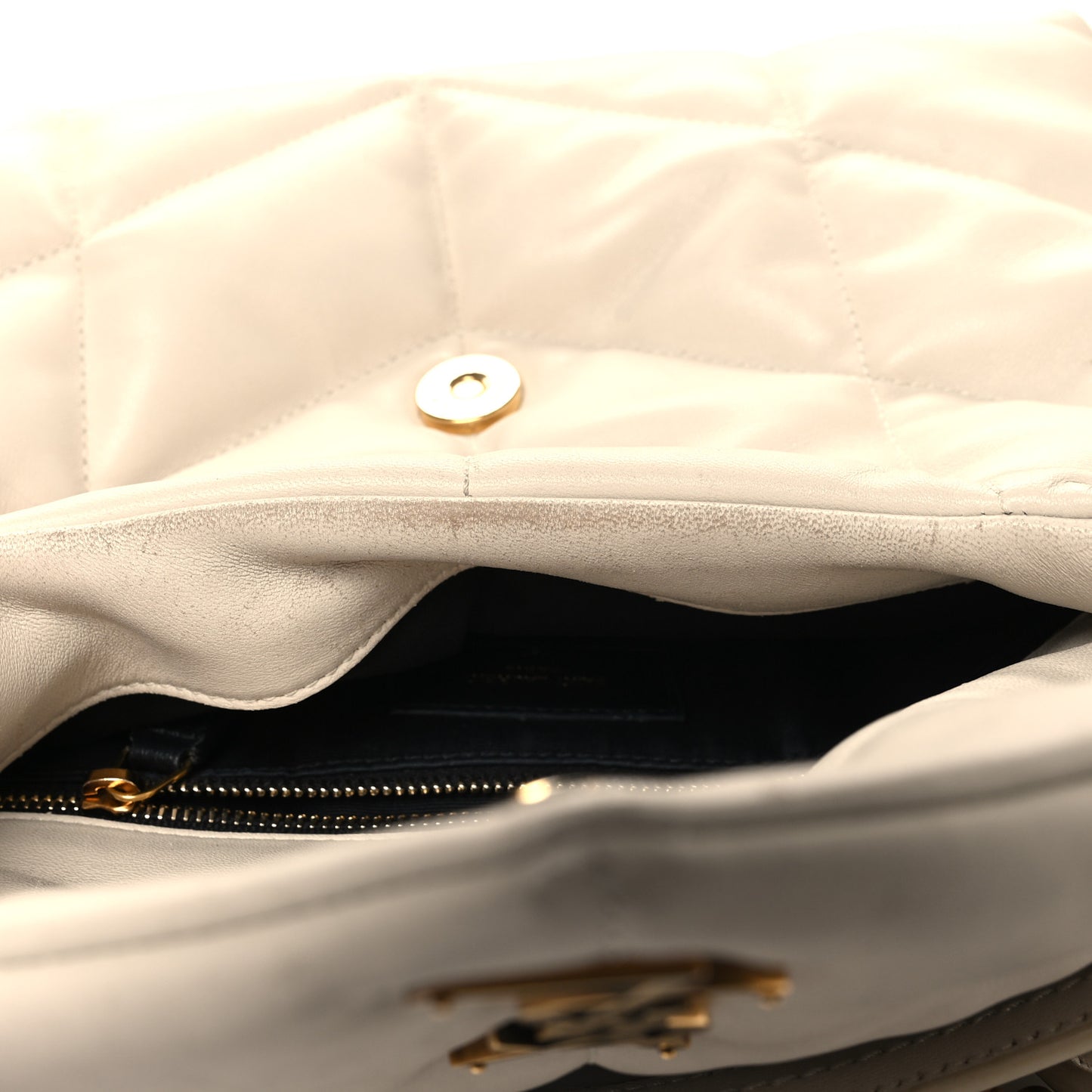 Lambskin Quilted Small Loulou Puffer Monogram Chain Satchel Blanc Vintage