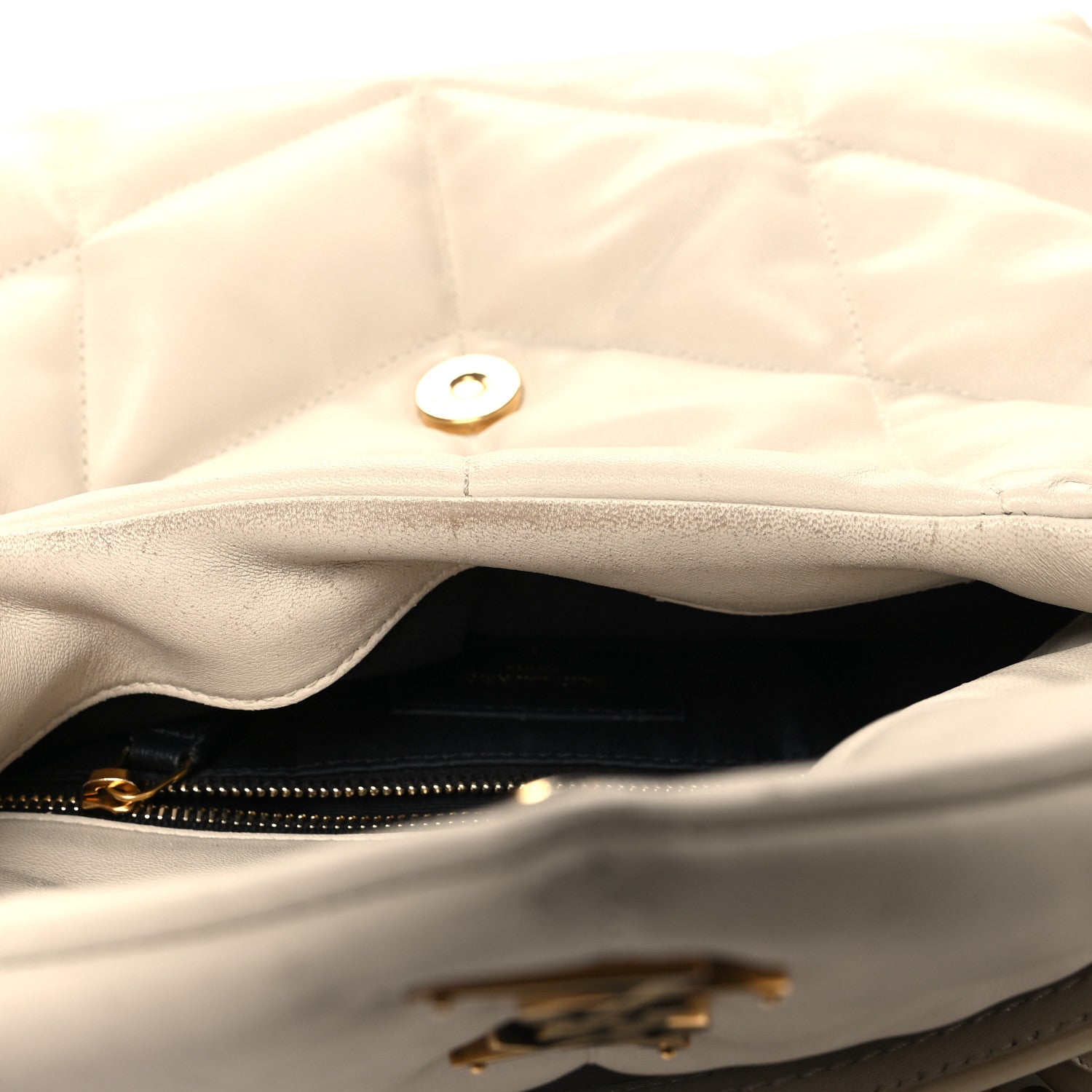 Saint Laurent Lambskin Quilted Small Loulou Puffer Monogram Chain Satchel Blanc Vintage 13 of 16