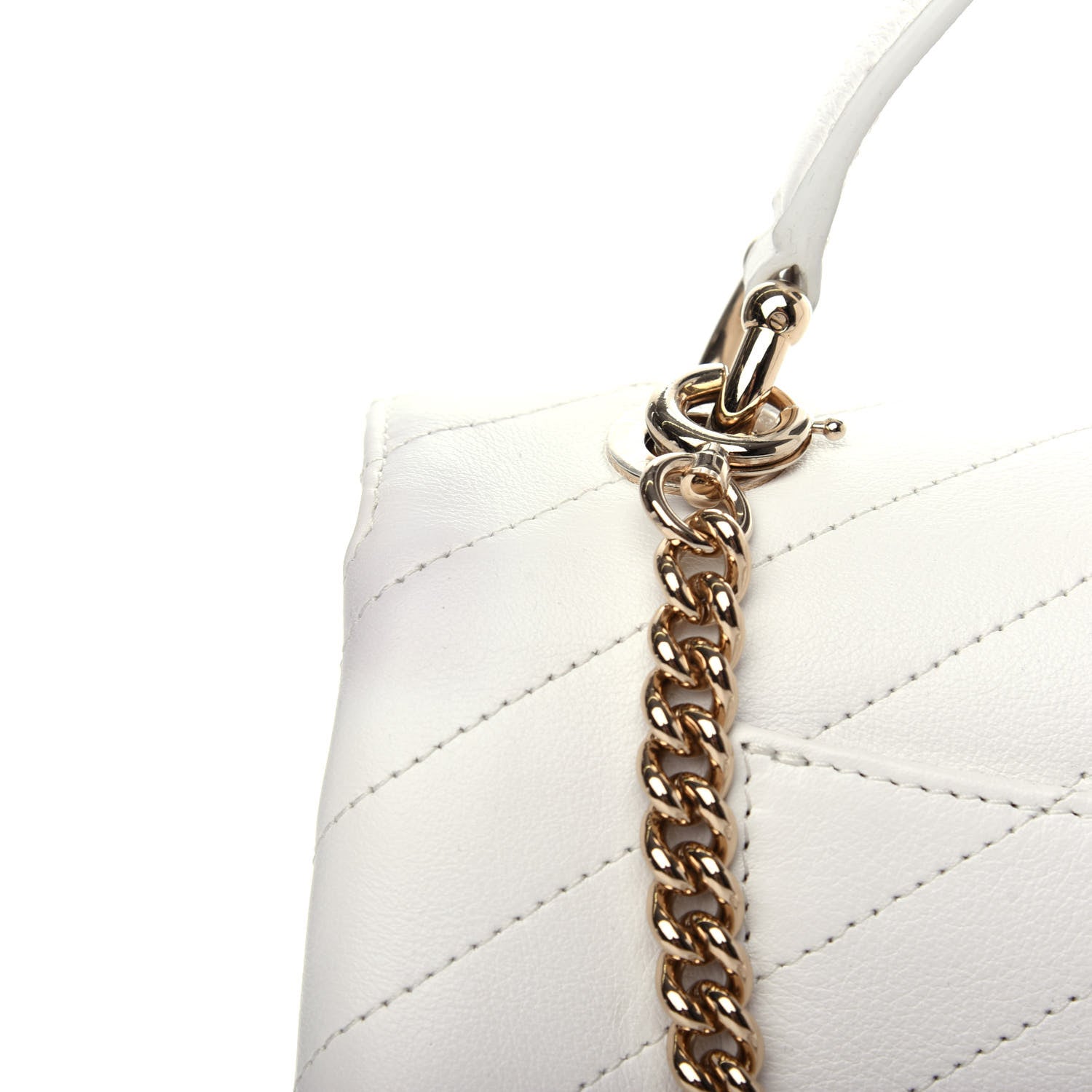 Chanel Grained Calfskin Stitched Medium Chevron Chic Top Handle Flap White 12 of 13