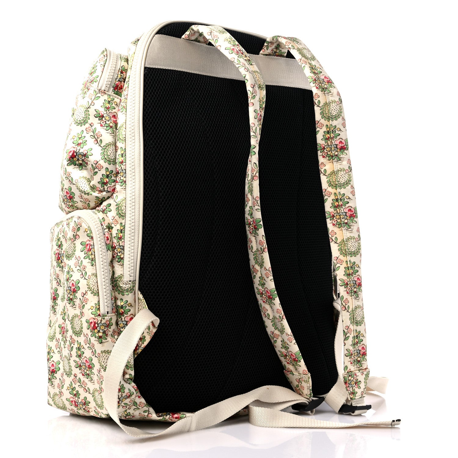 Gucci X MLB Satin Floral Print NY Yankees Patch Backpack Ivory Green 3 of 12