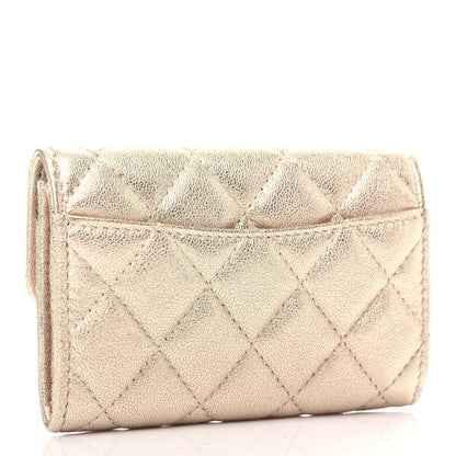 Chanel Metallic Lambskin Quilted Flap Card Holder Wallet Gold 3 of 9