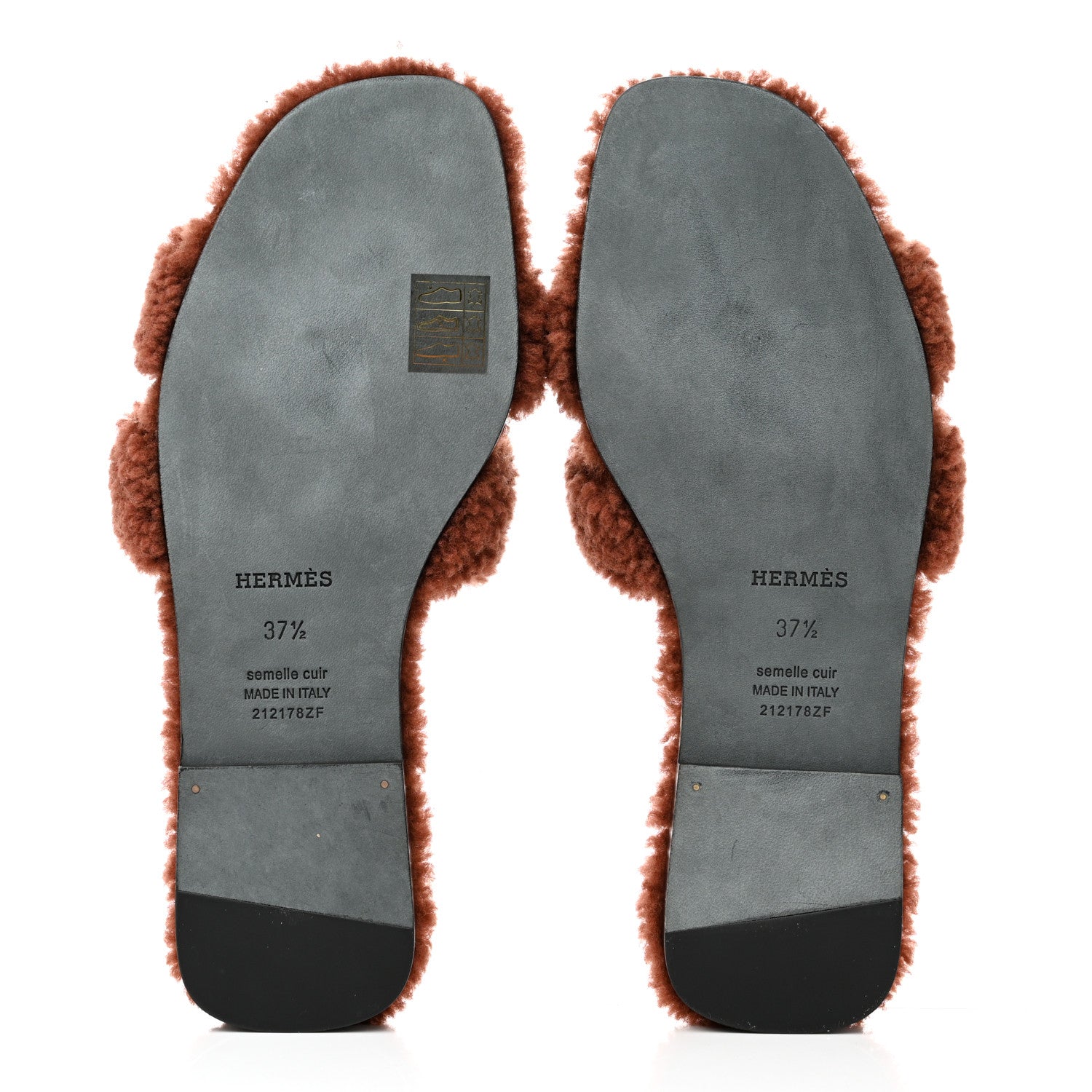 Hermes Woolskin Oran Sandals 37.5 Cognac 5 of 8