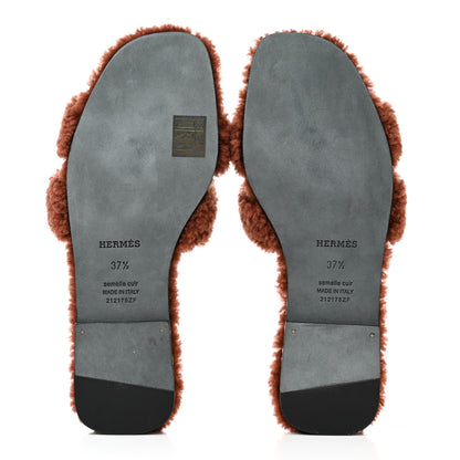 Hermes Woolskin Oran Sandals 37.5 Cognac 5 of 8