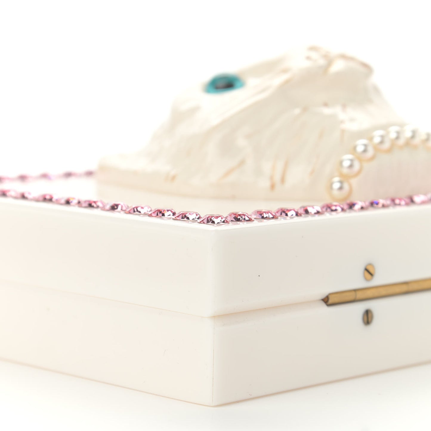 Plexiglass Crystal Cat Face Box Clutch White