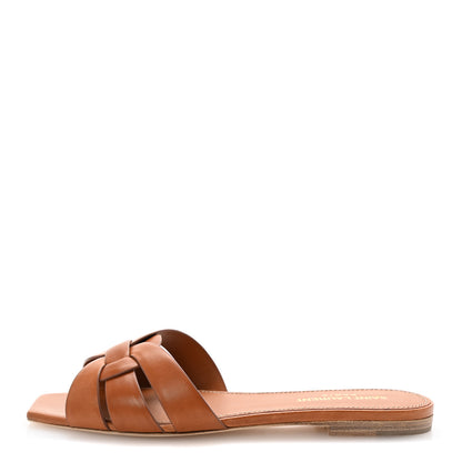 Saint Laurent Calfskin Tribute 05 Slide Sandals 37 Amber 1 of 10