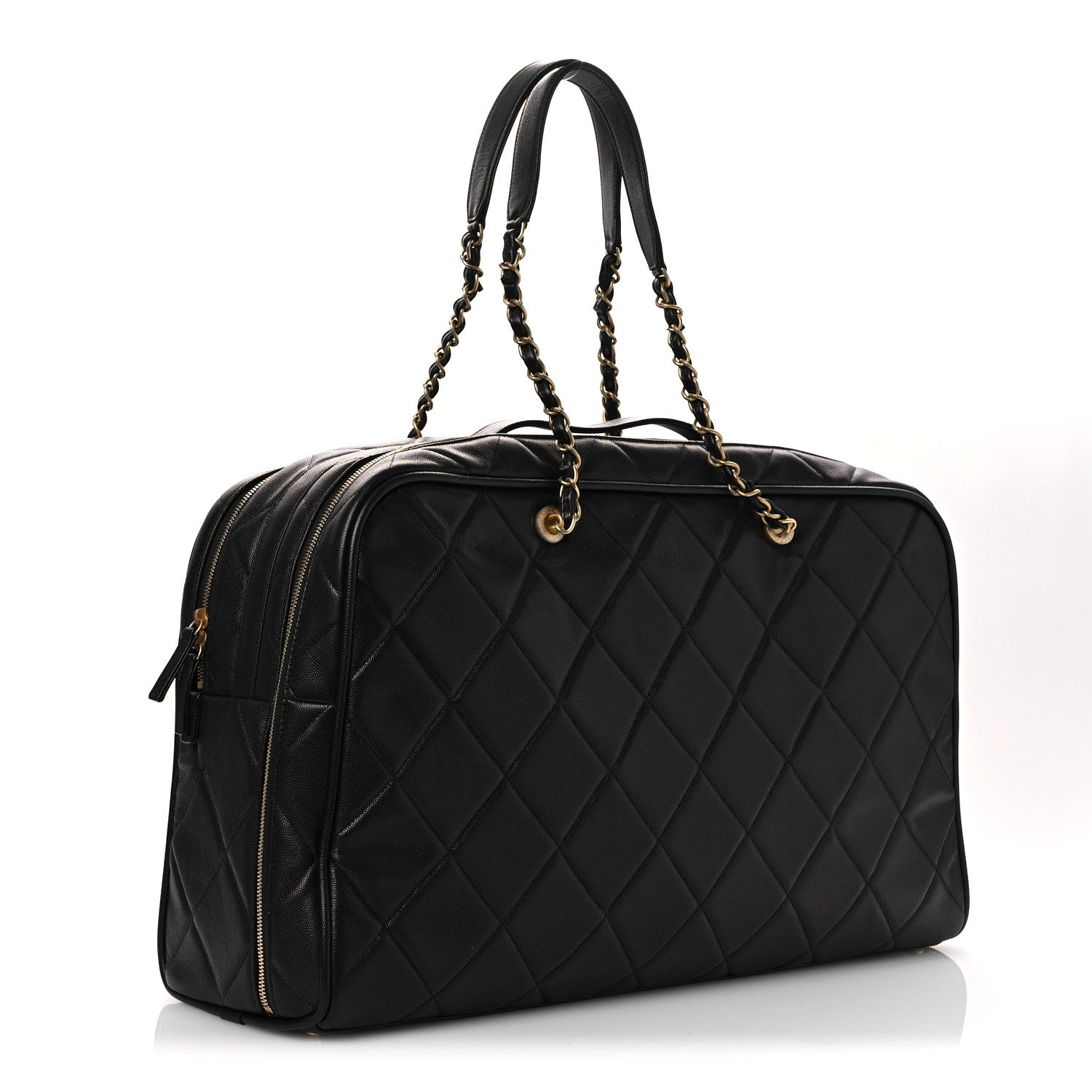 Chanel Shiny Grained Calfskin Quilted Large Travel Bowling Bag Black 3 of 12
