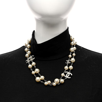 Chanel Crystal Pearl CC Long Necklace Silver 2 of 5