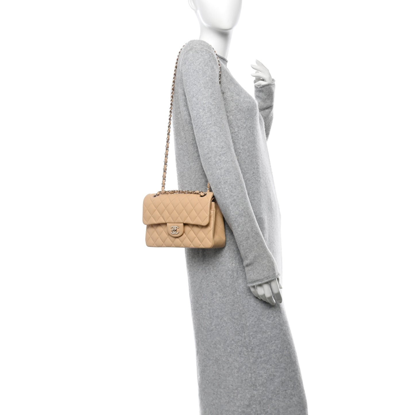 Lambskin Quilted Small Double Flap Beige