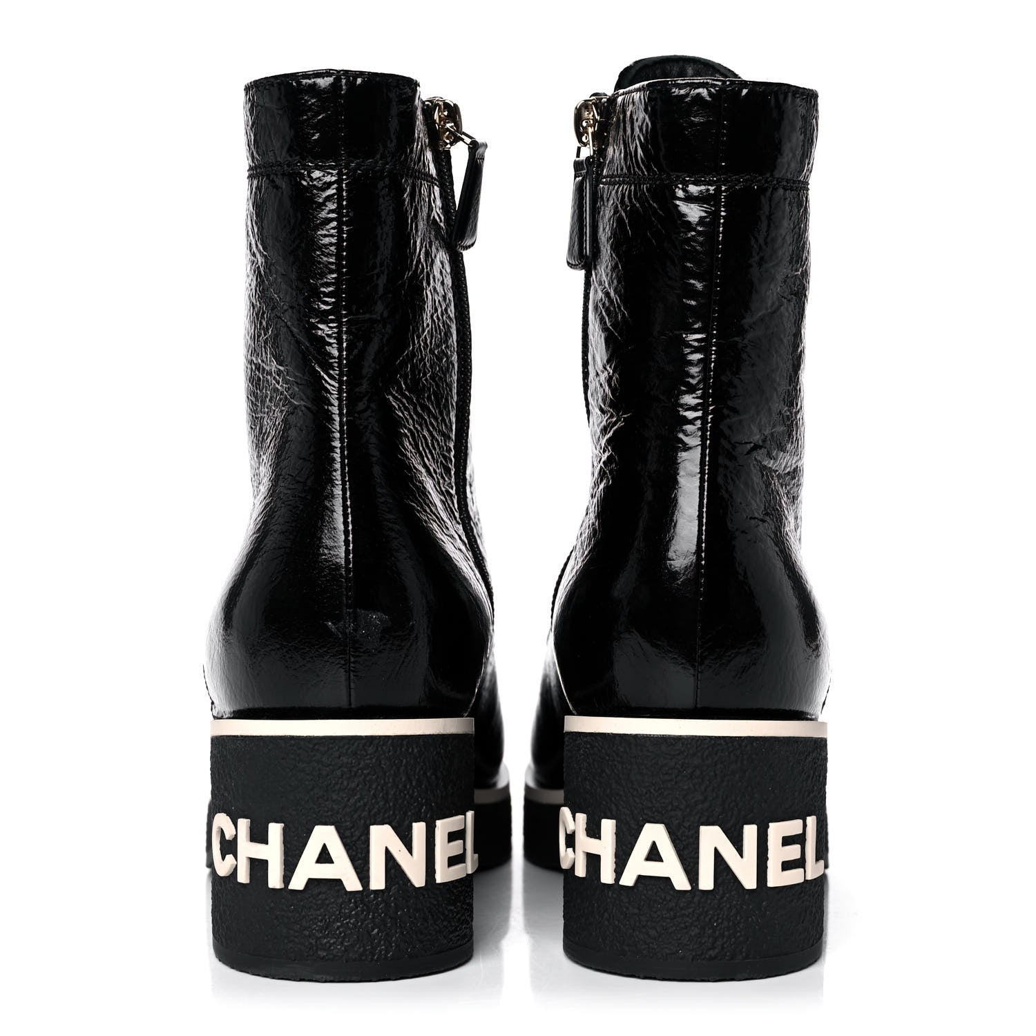 Chanel Shiny Crumpled Lambskin Lace Up Combat Boots 39.5 Black 5 of 10