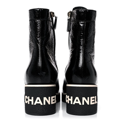 Chanel Shiny Crumpled Lambskin Lace Up Combat Boots 39.5 Black 5 of 10