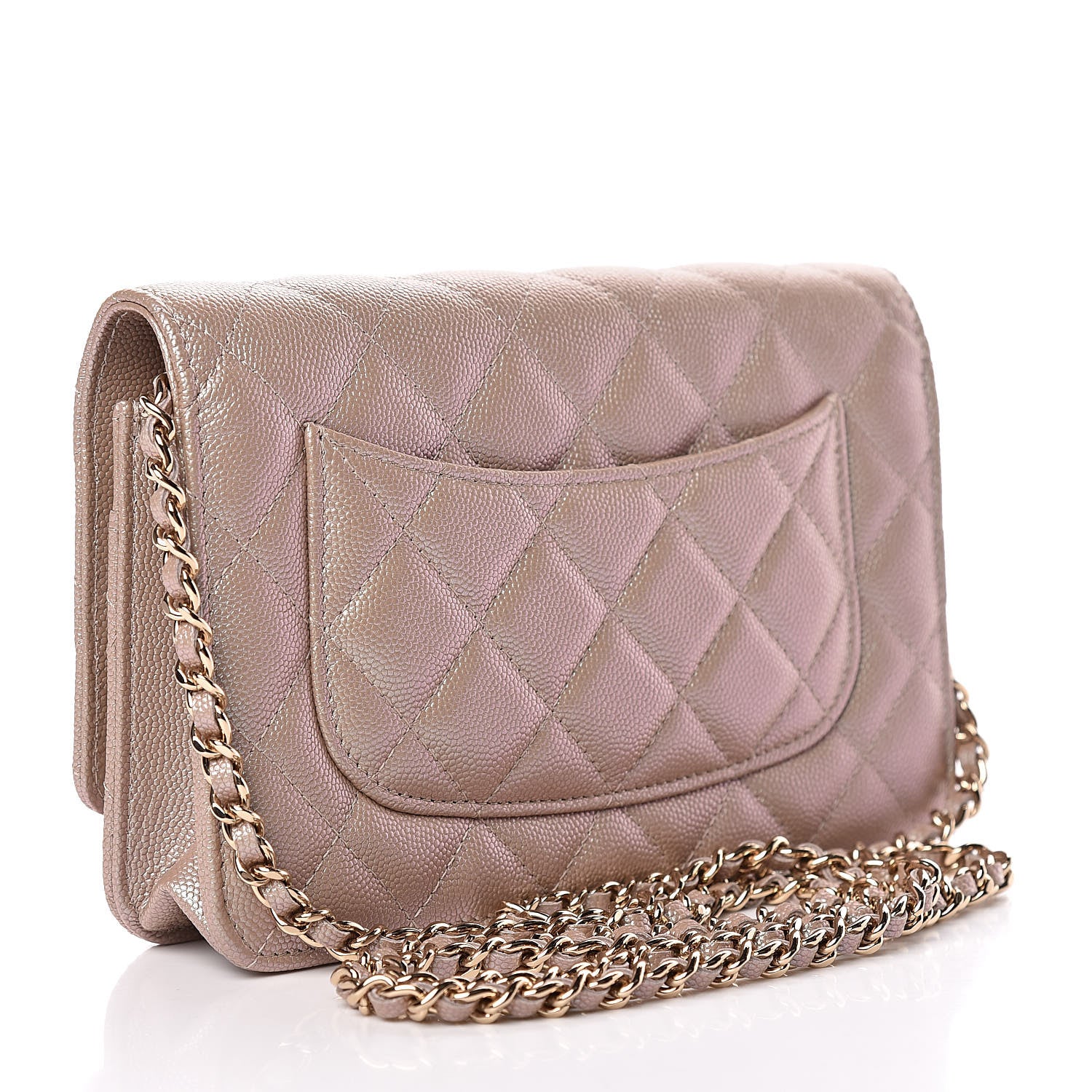 Chanel Iridescent Caviar Quilted Wallet On Chain WOC Beige 3 of 12