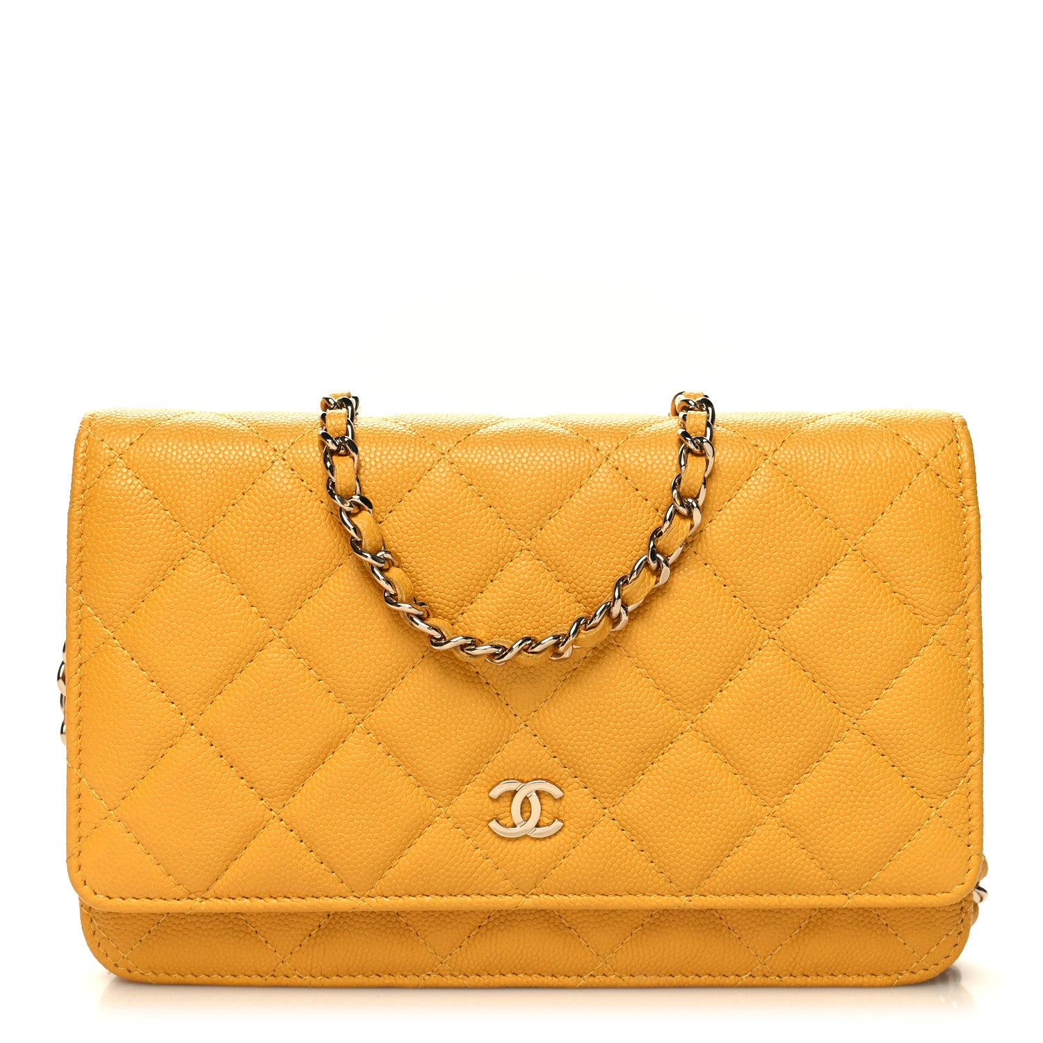 Chanel Caviar Quilted Wallet on Chain WOC Yellow 1 of 11