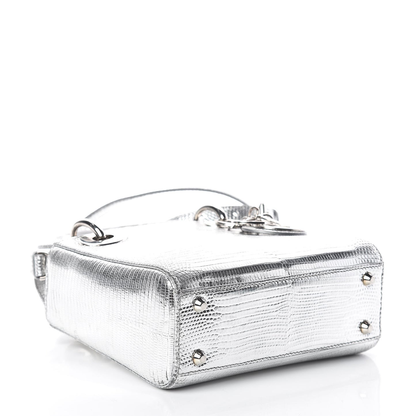Metallic Lizard Mini Lady Dior Silver