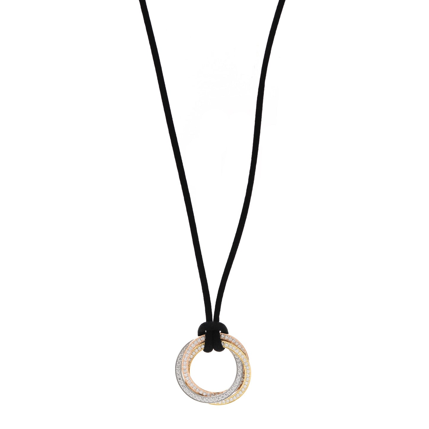 18K Pink Yellow White Gold Diamond Trinity Paved Cord Necklace
