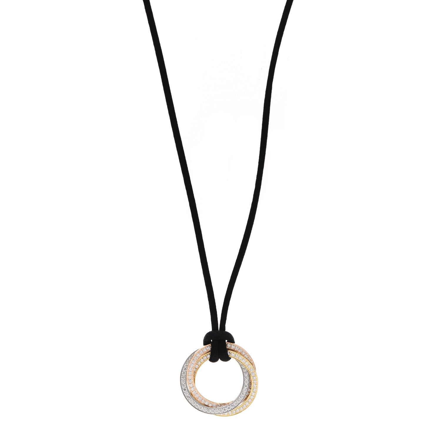 Cartier 18K Pink Yellow White Gold Diamond Trinity Paved Cord Necklace 1 of 5