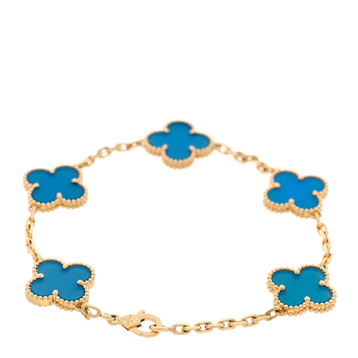 18K Yellow Gold Blue Agate 5 Motifs Vintage Alhambra Bracelet