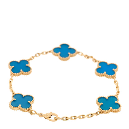 Van Cleef & Arpels 18K Yellow Gold Blue Agate 5 Motifs Vintage Alhambra Bracelet 2 of 6