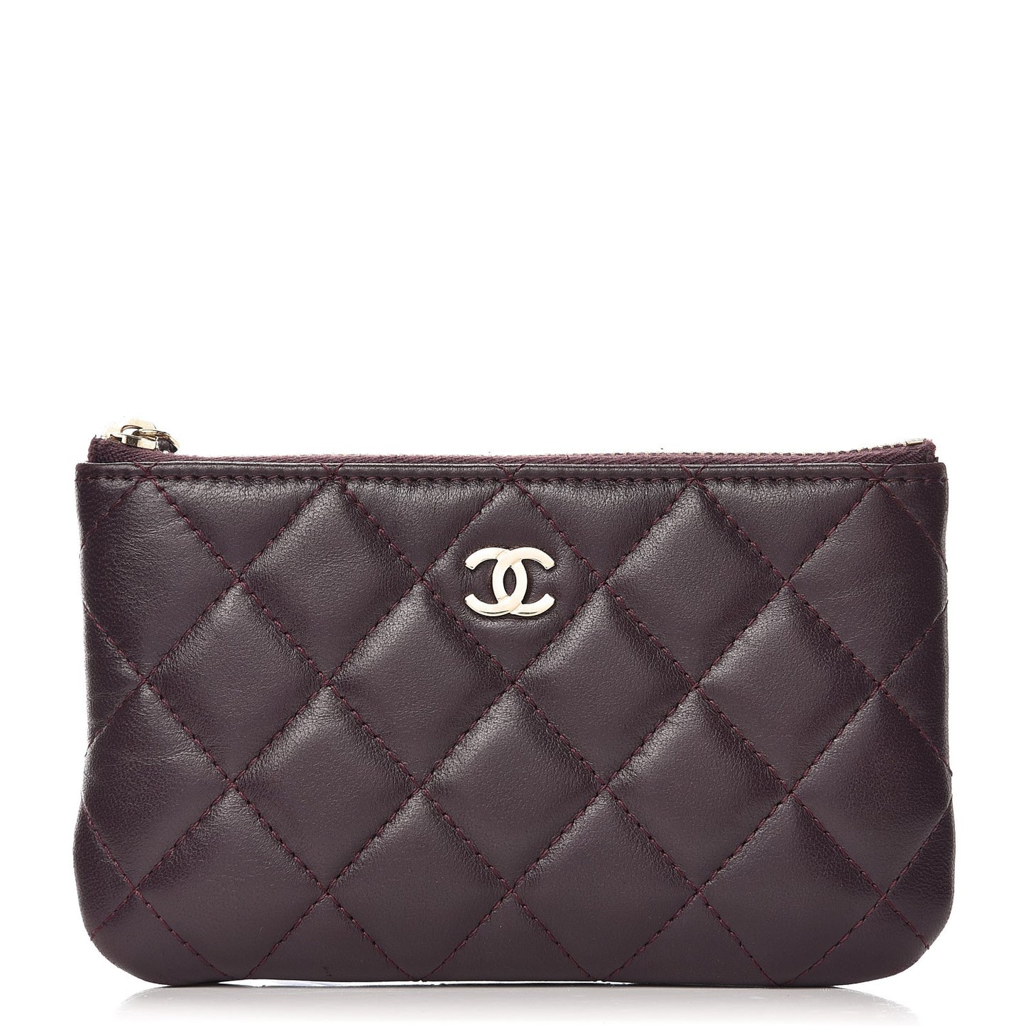 Lambskin Quilted Small Cosmetic Case Dark Purple