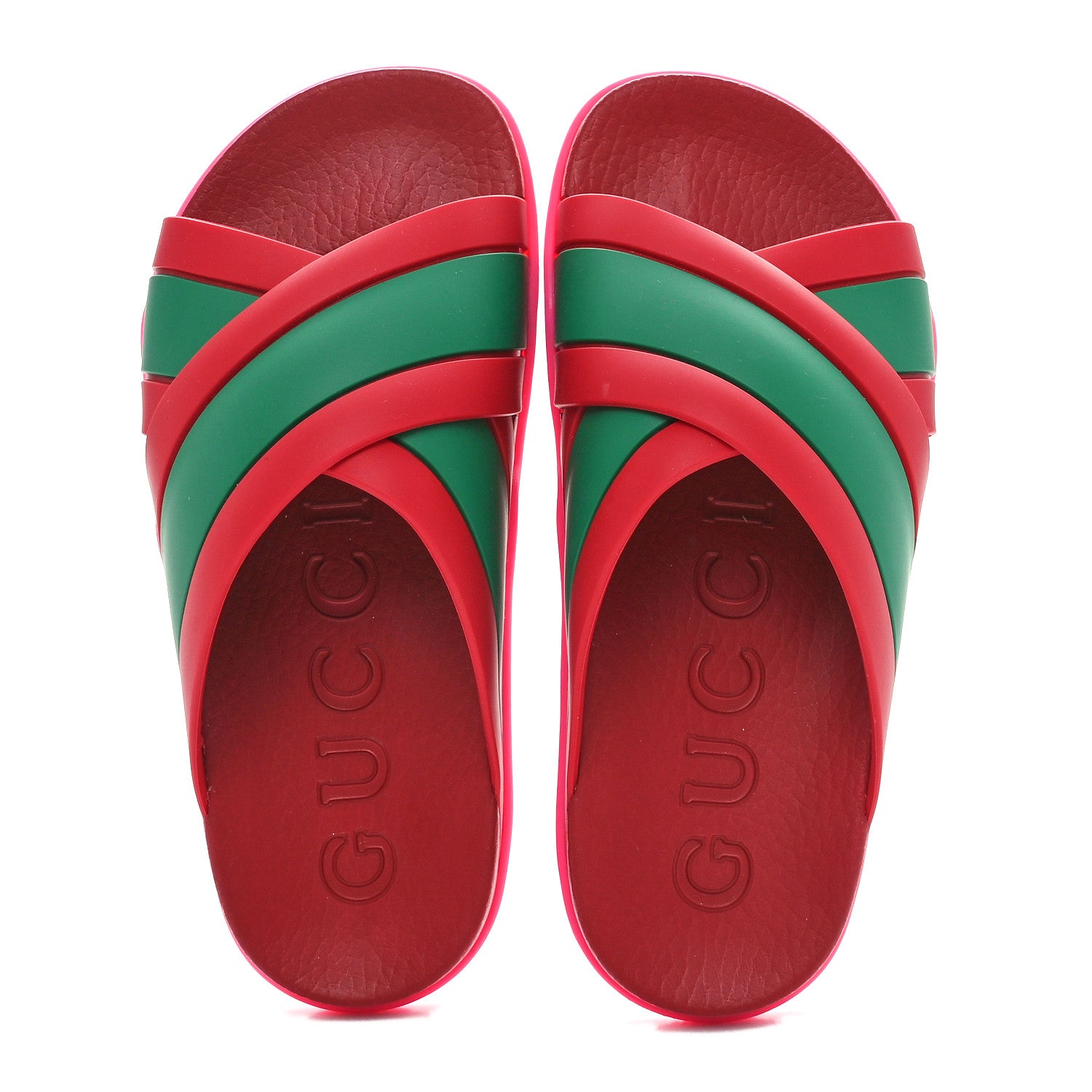 Gucci Rubber Web Womens Criss Cross Slide Sandals 35 Coral New Shamarock 2 of 8