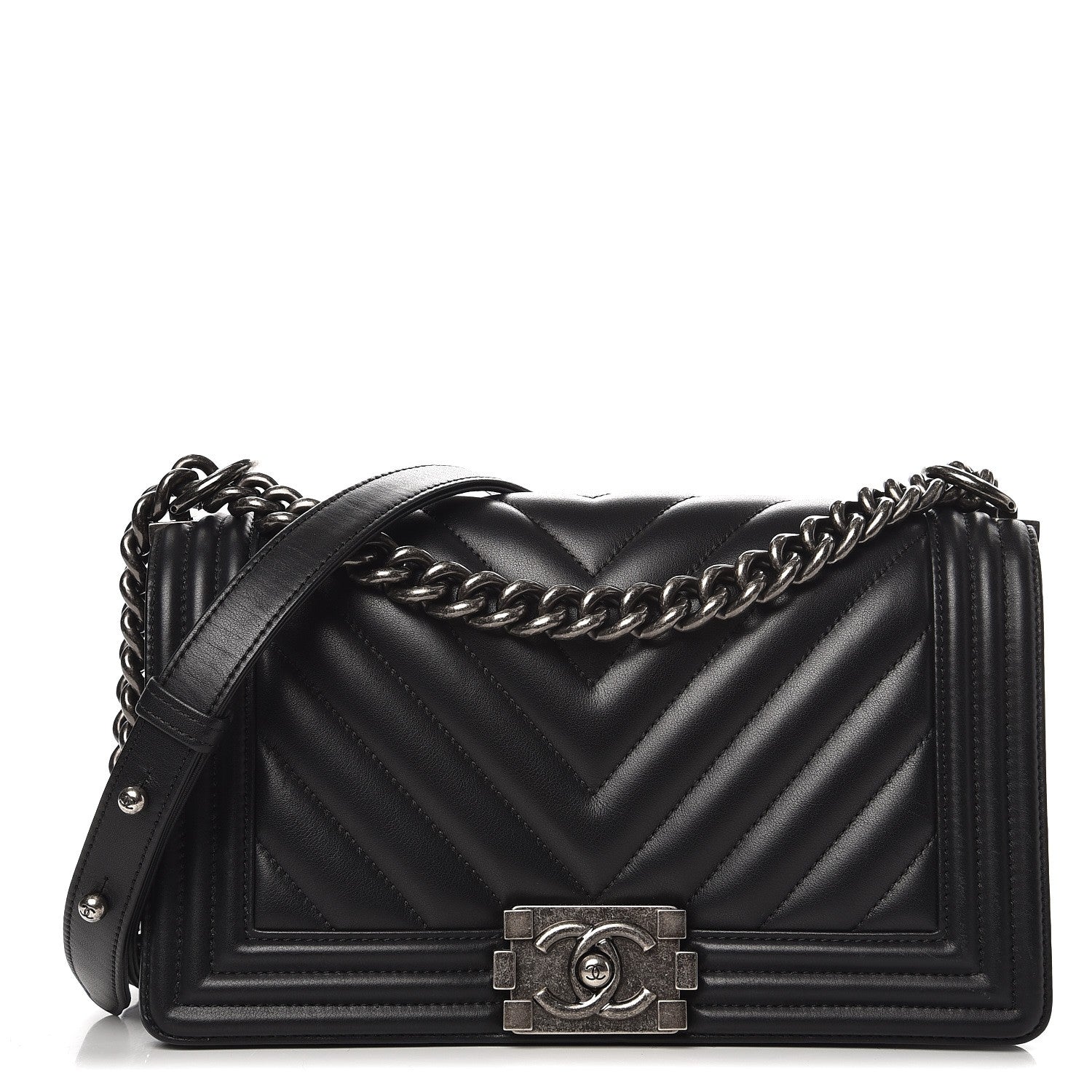 Chanel Calfskin Chevron Quilted Medium Boy Flap Black 1 of 9