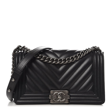 Chanel Calfskin Chevron Quilted Medium Boy Flap Black 1 of 9