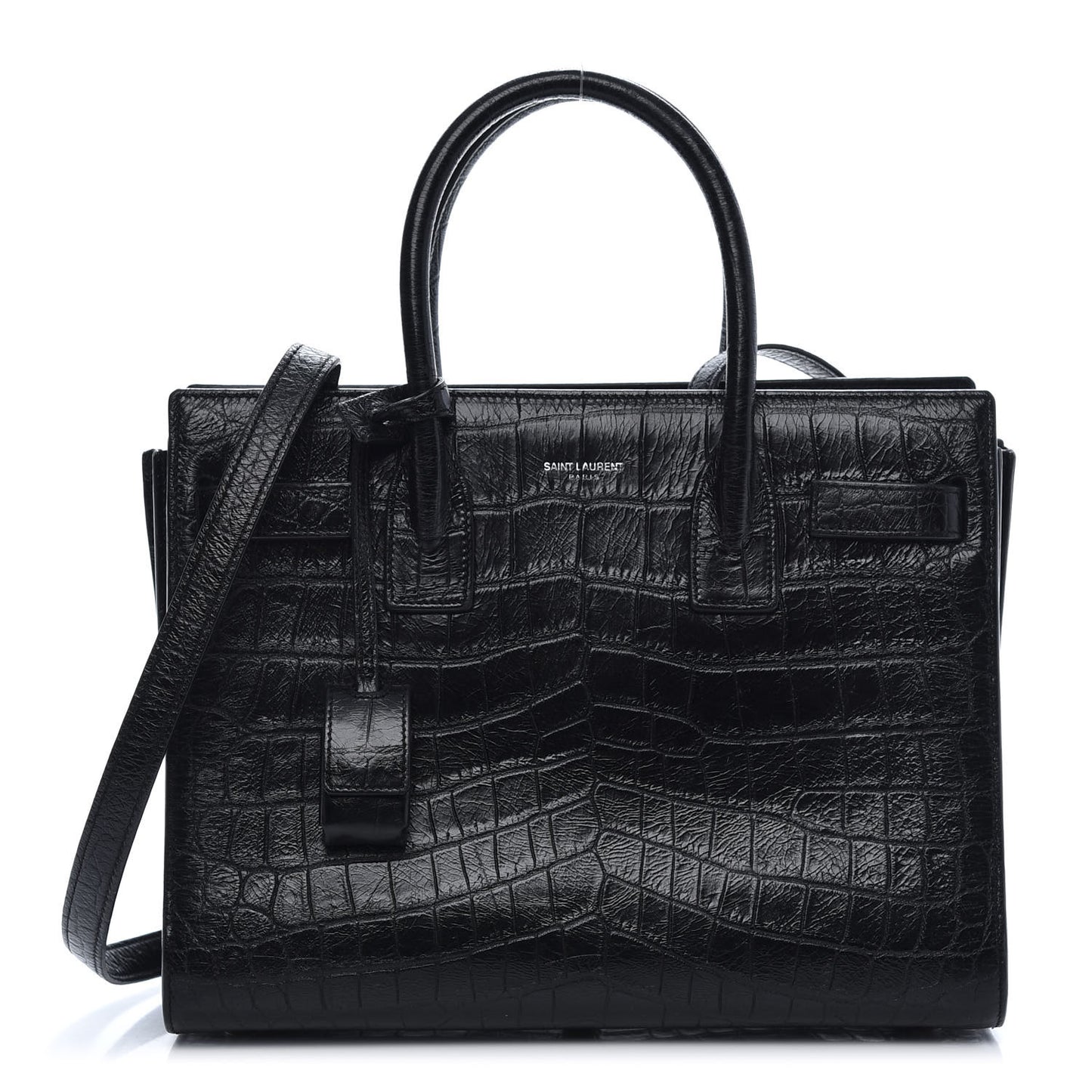 Calfskin Crocodile Embossed Baby Sac De Jour Black