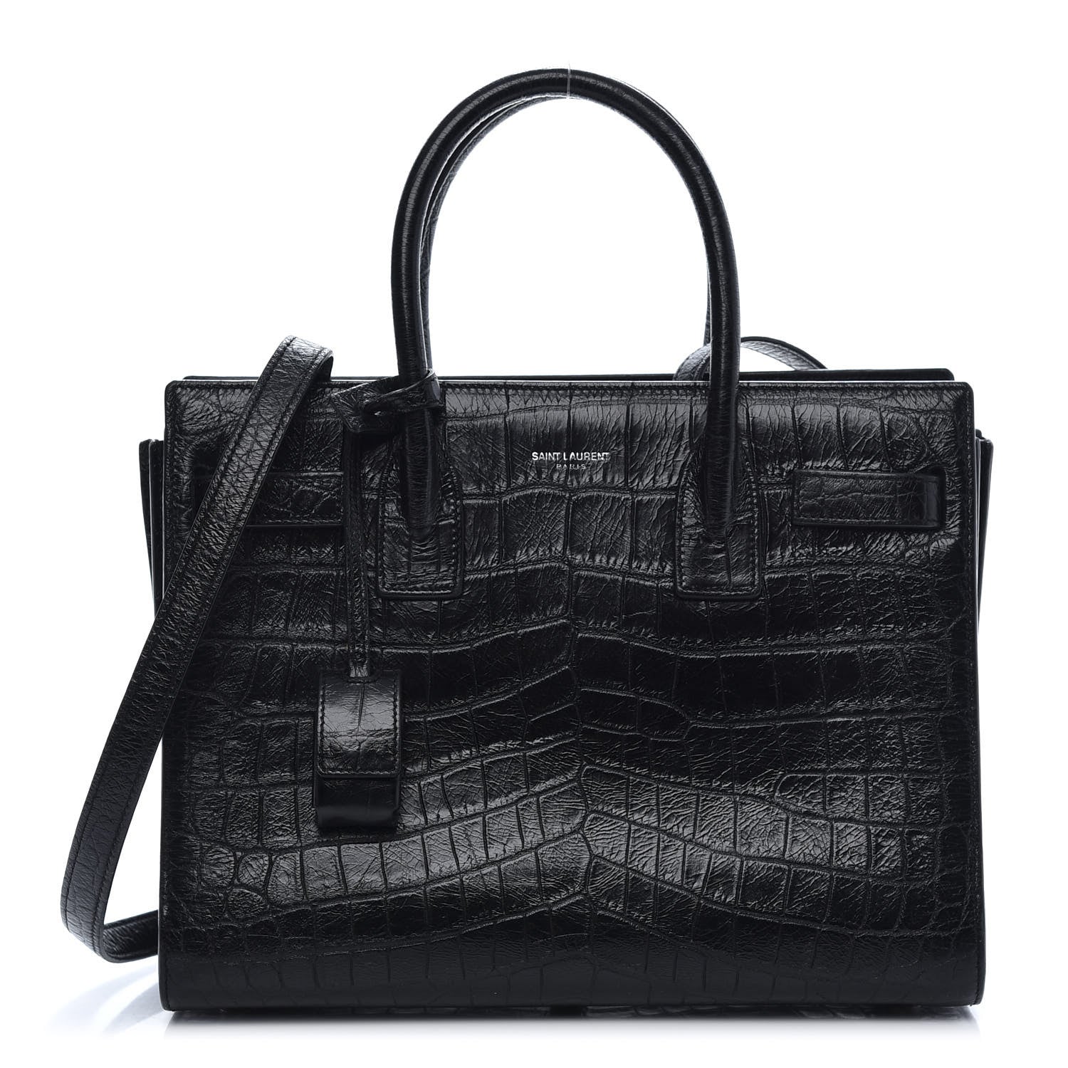 Saint Laurent Calfskin Crocodile Embossed Baby Sac De Jour Black 1 of 14