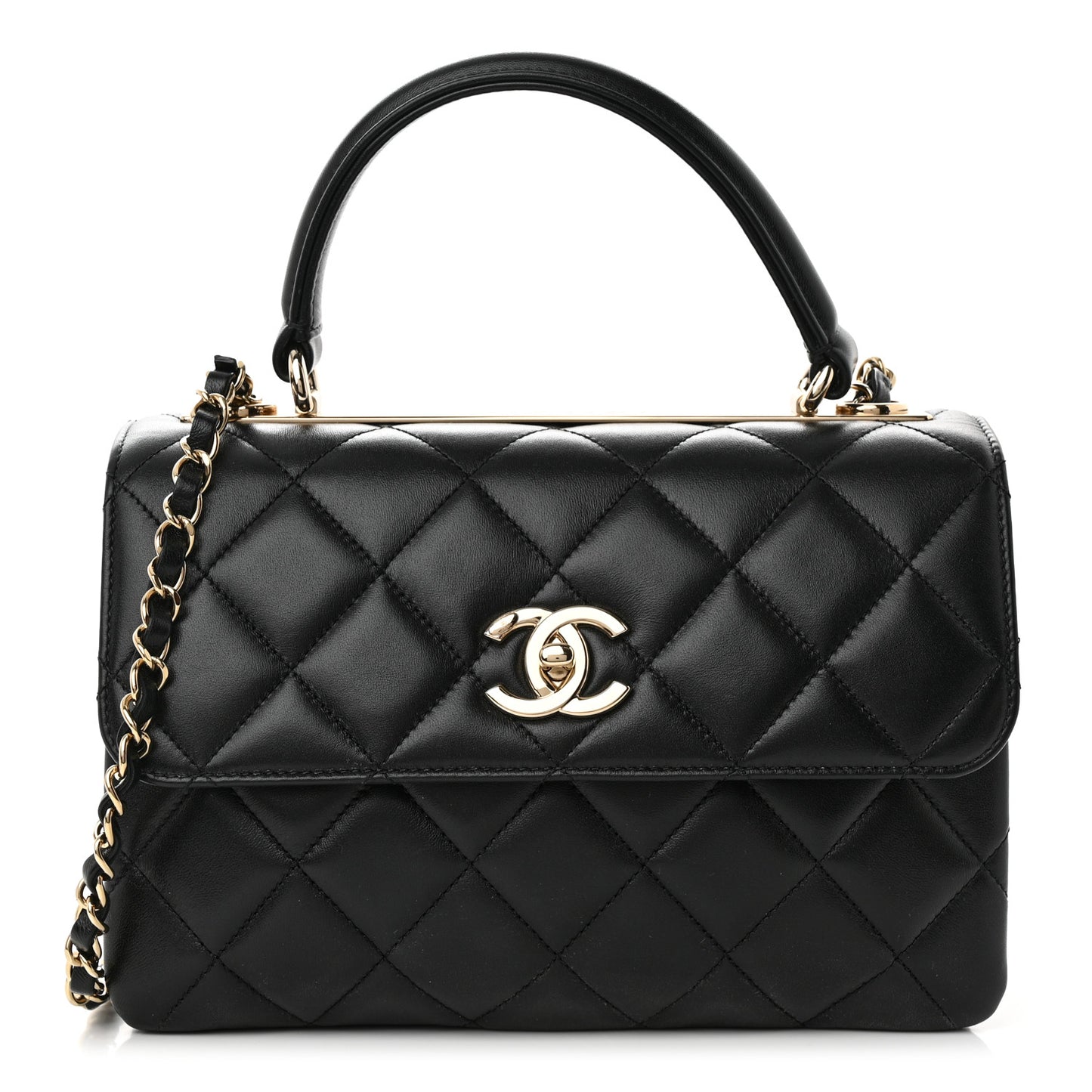 Lambskin Quilted Small Trendy CC Dual Handle Flap Bag Black
