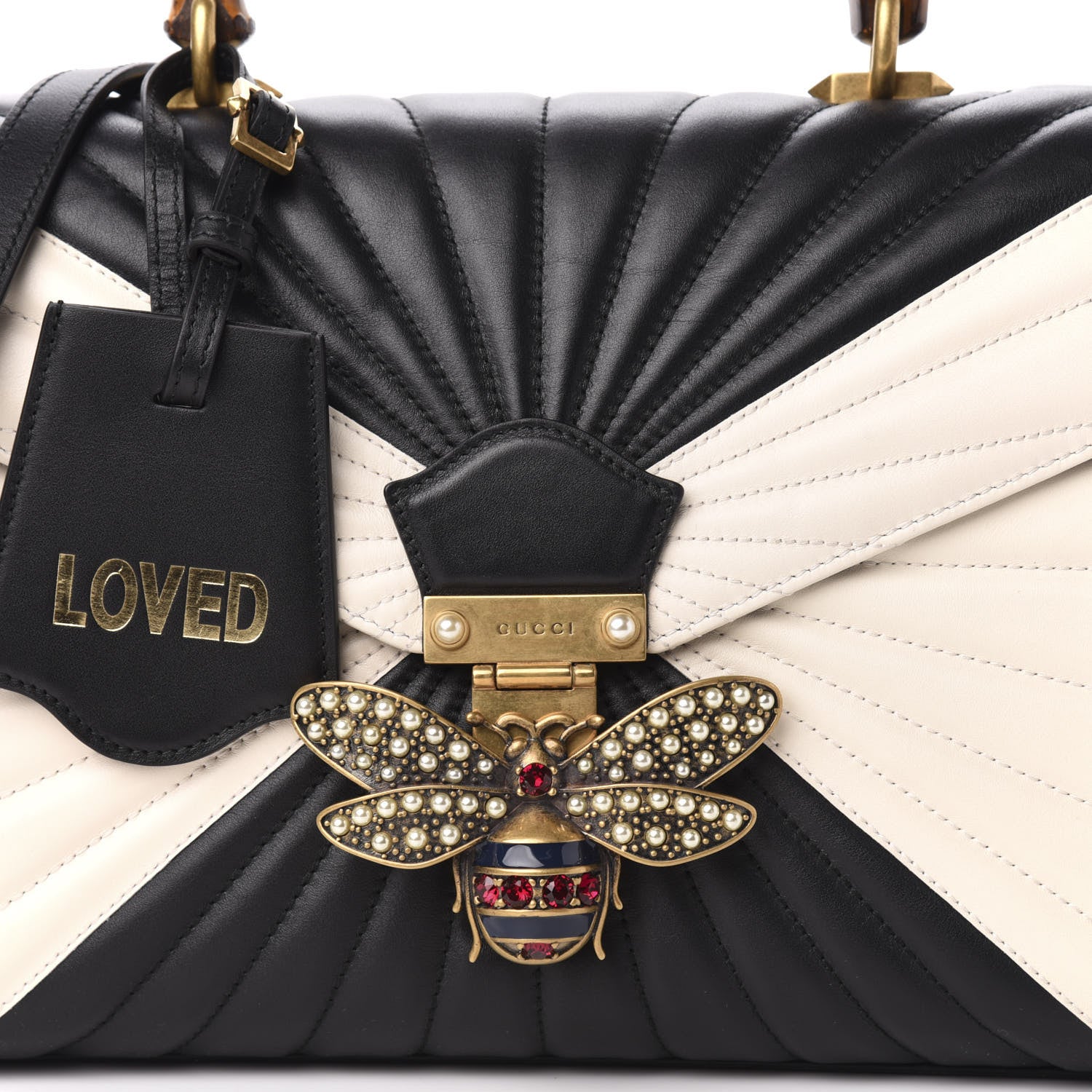 Gucci Calfskin Bamboo Trapuntata Queen Margaret Top Handle Bag Mystic White Black 15 of 15