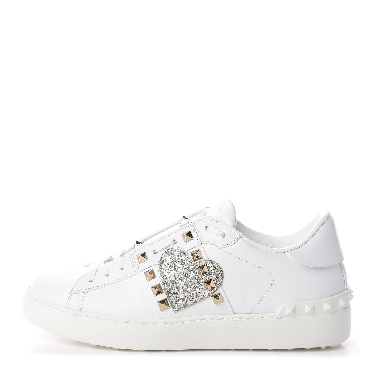 Valentino Garavani Calfskin Embroidered Heart Rockstud Untitled Open Sneakers 37 White 1 of 8