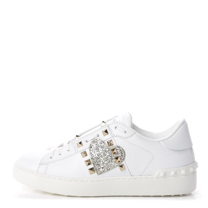 Valentino Garavani Calfskin Embroidered Heart Rockstud Untitled Open Sneakers 37 White 1 of 8
