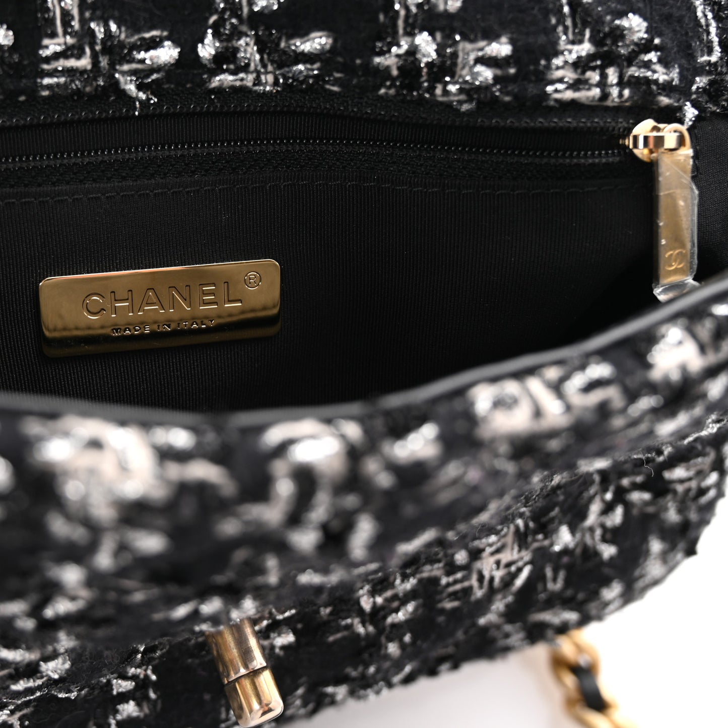 Tweed Quilted Large Chanel 19 Flap Black Silver Ecru