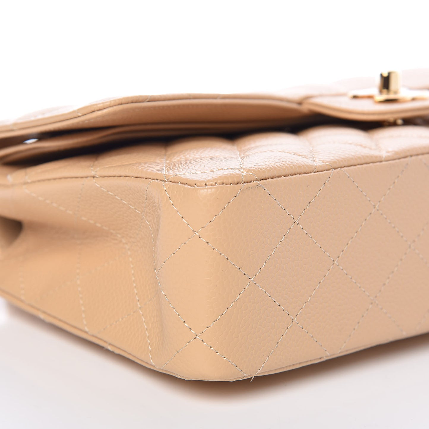 Caviar Quilted Medium Double Flap Beige