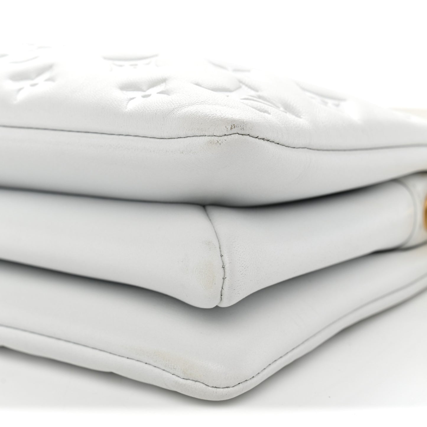 Lambskin Embossed Monogram Coussin BB White