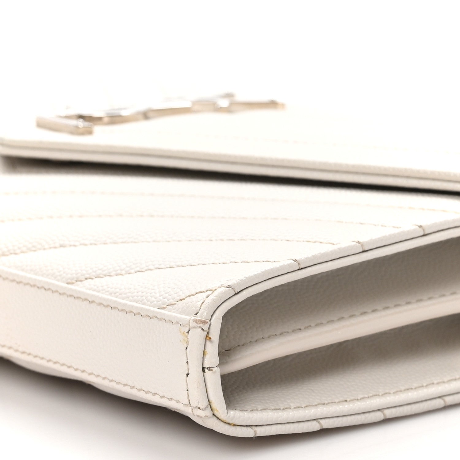 Saint Laurent Grain De Poudre Matelasse Chevron Monogram Chain Wallet Crema Soft 10 of 10