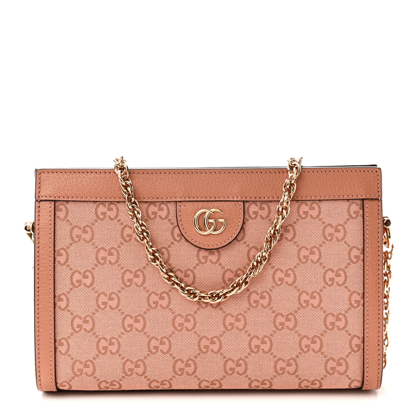 Monogram Textured Dollar Calfskin Small Ophidia Chain Shoulder Bag Cloche Rose Pink