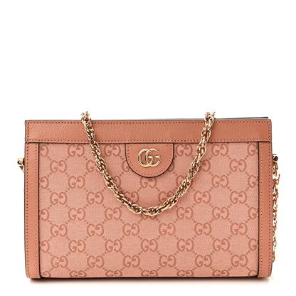 Gucci Monogram Textured Dollar Calfskin Small Ophidia Chain Shoulder Bag Cloche Rose Pink 1 of 10