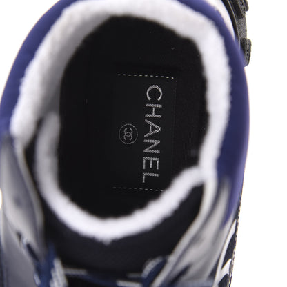 Chanel Calfskin Mesh Lycra Womens Logo High Top Sneakers 36.5 Blue 5 of 7
