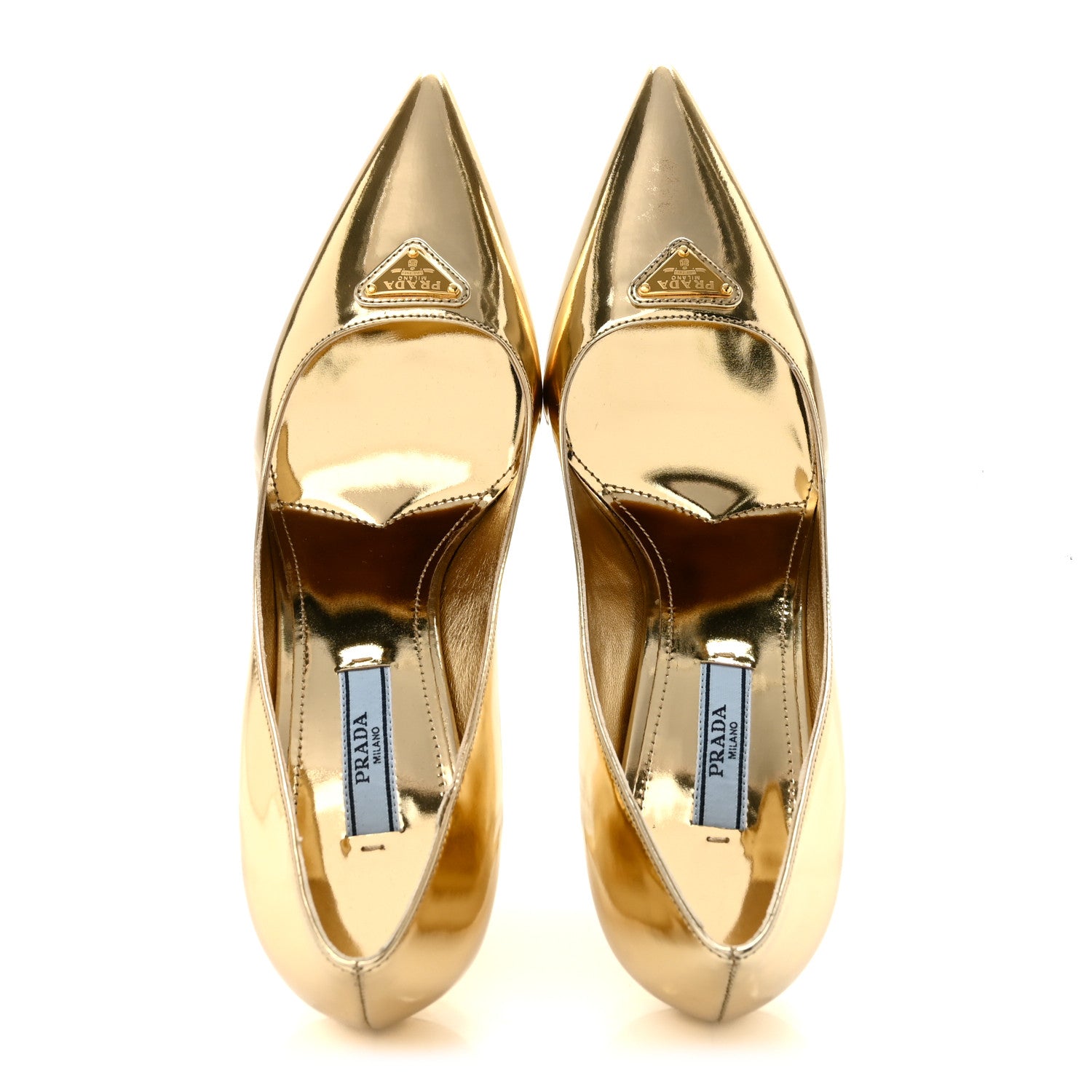 Prada Spazzolato Metal Triangle Logo Pointed Toe 85mm Pumps 37 Platino 2 of 9