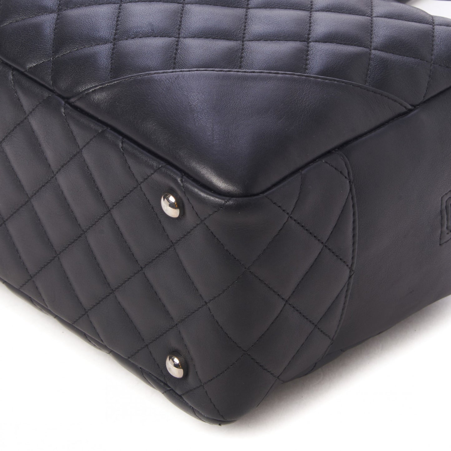 Calfskin Quilted Large Cambon Bowler Black White