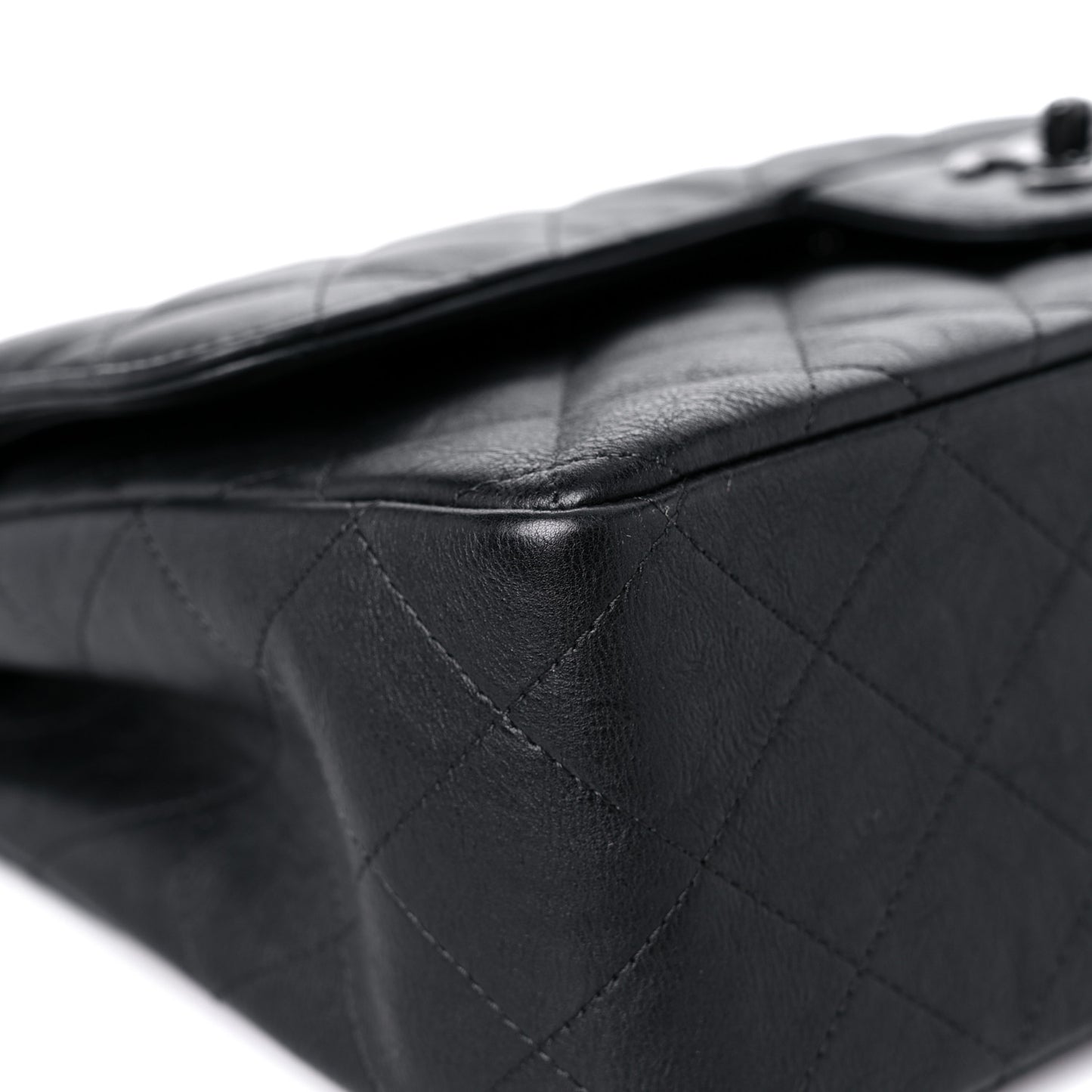 Crumpled Calfskin Quilted Jumbo Double Flap So Black