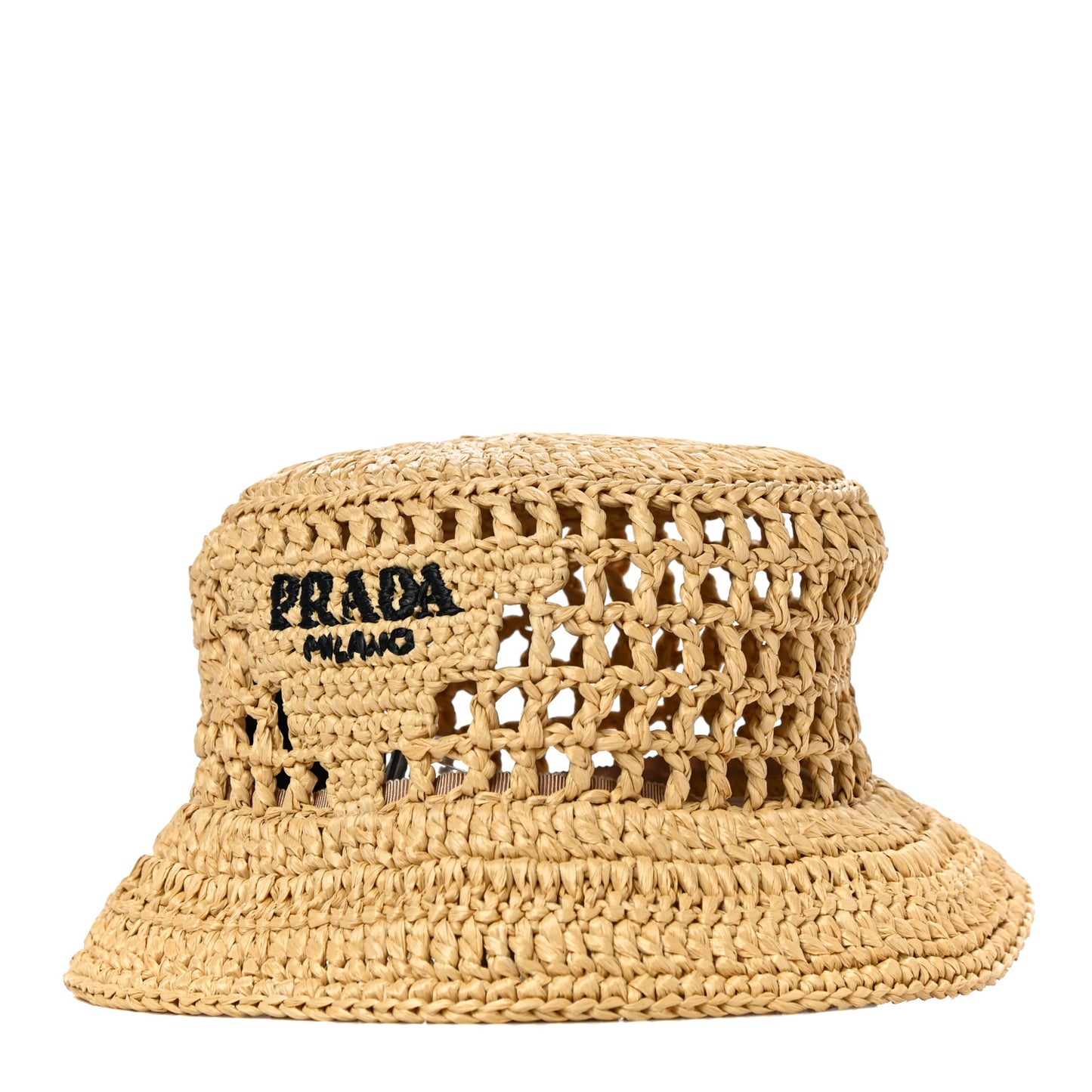 Yarn Raffia Effect Crochet Logo Embroidered Womens Bucket Hat M Naturale