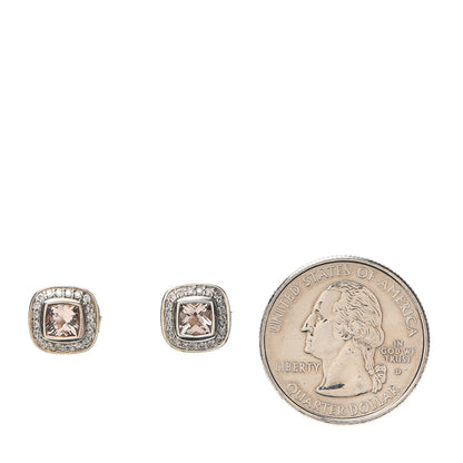 David Yurman Sterling Silver Diamond Morganite 7mm Petite Albion Earrings 2 of 4