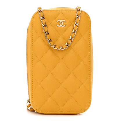 Chanel Caviar Quilted Phone Holder Wallet On Chain WOC Yellow 1 of 12