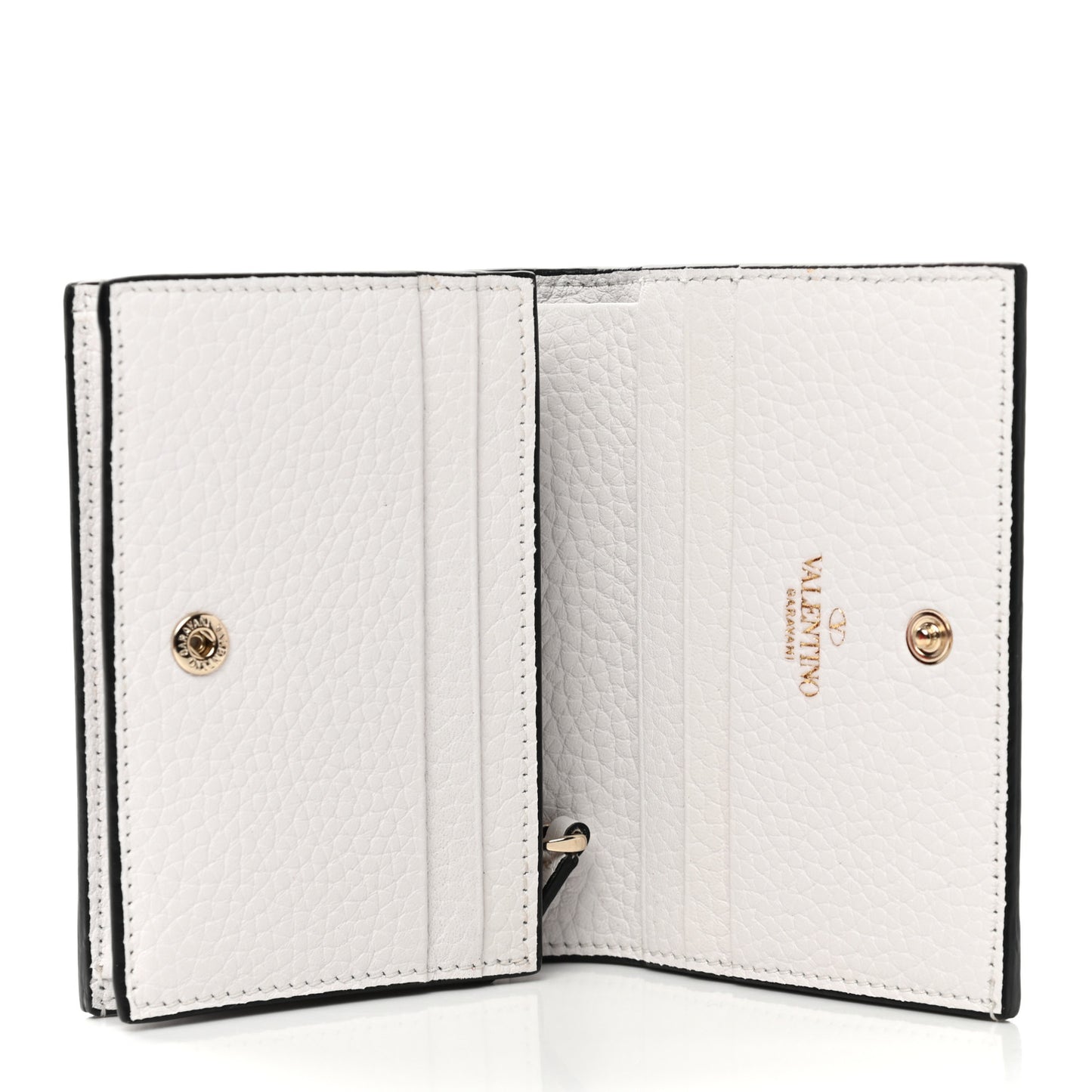 Pebbled Calfskin Rockstud French Flap Wallet Optic White