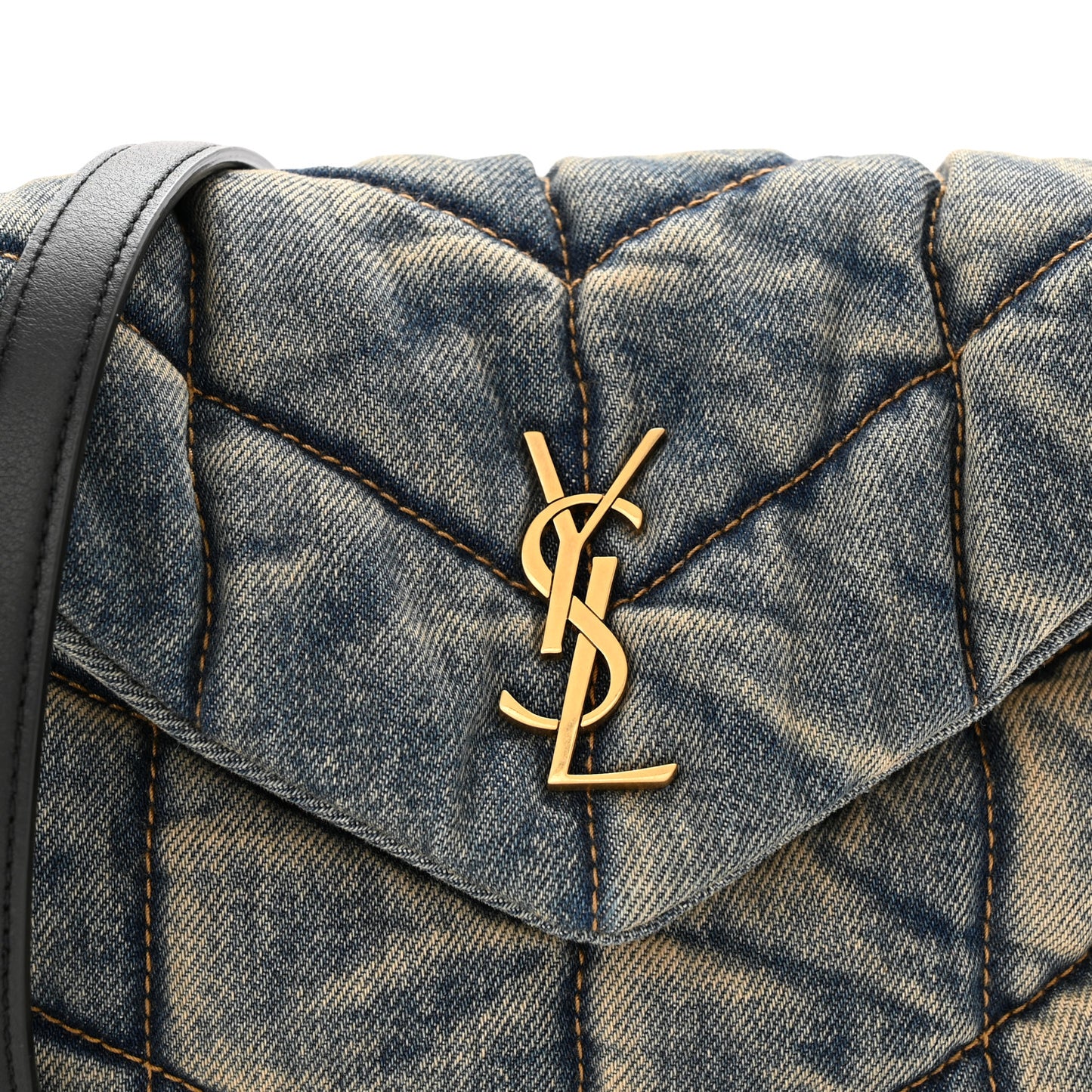 Denim Quilted Toy Loulou Puffer Monogram Chain Satchel Blue Black